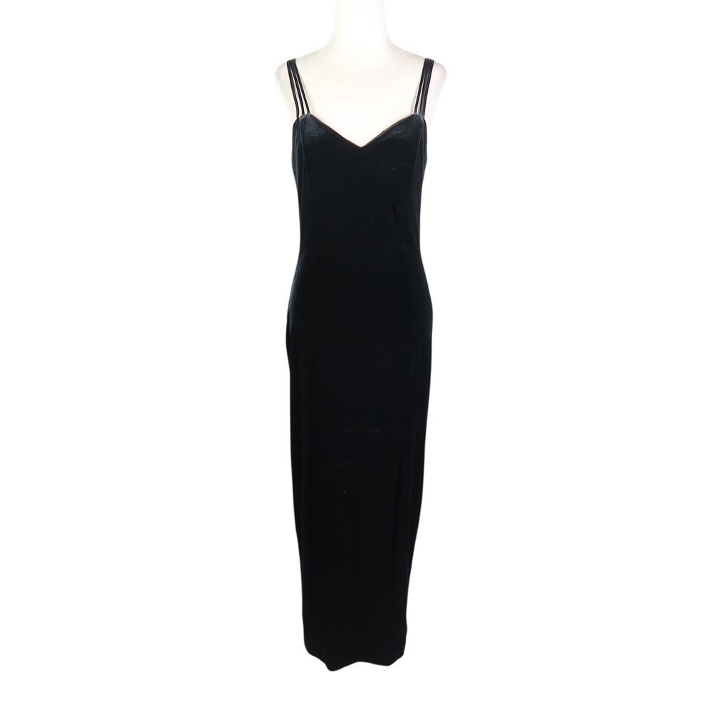 Vintage 90s Sally Black Velvet Long Maxi Prom Evening Dress S